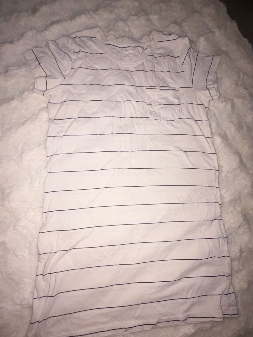 Thread & Supply White Short-Sleeve Tshirt Dress with Thin Navy Stripes